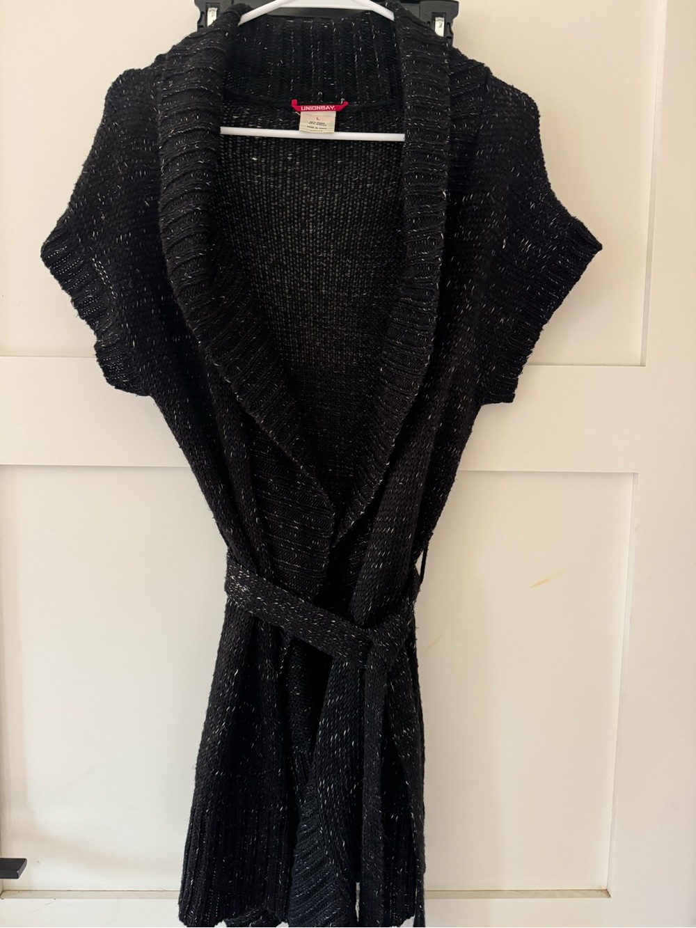 Union Bay Black Short-Sleeve Belted Cardigan Sweater